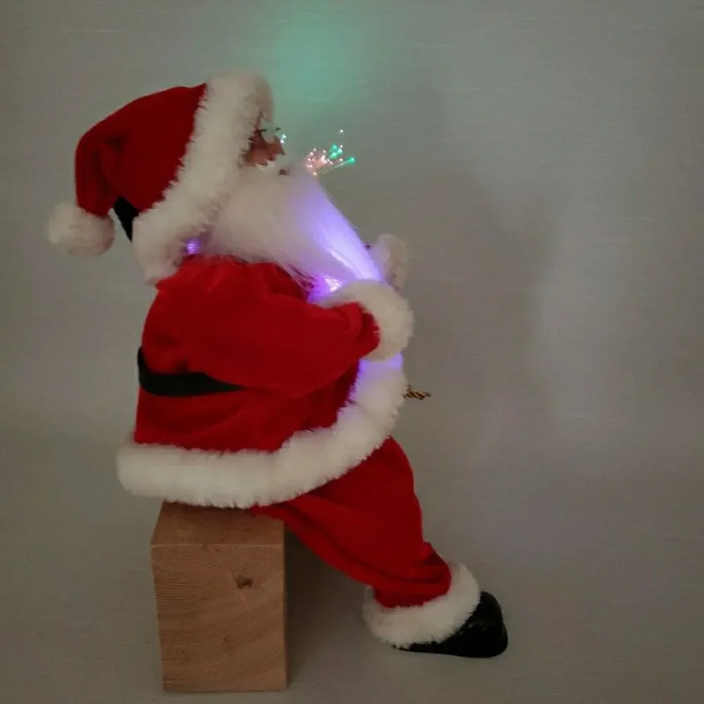 Fiber Optic Santa Claus Shelf Mantle Sitter Red Suit St Nick Battery Operated